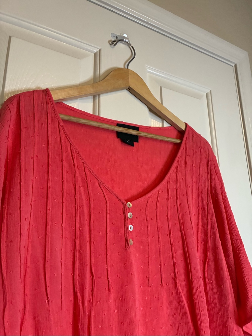 Women's Coral Textured V-Neck Henley Blouse